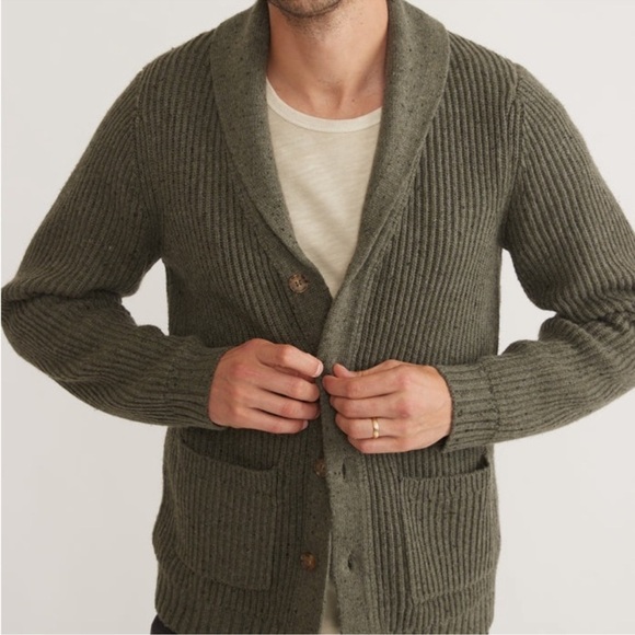 NWT Marine Layer Ethan Collared Knit Cardigan Olive Green Preppy Old Money
